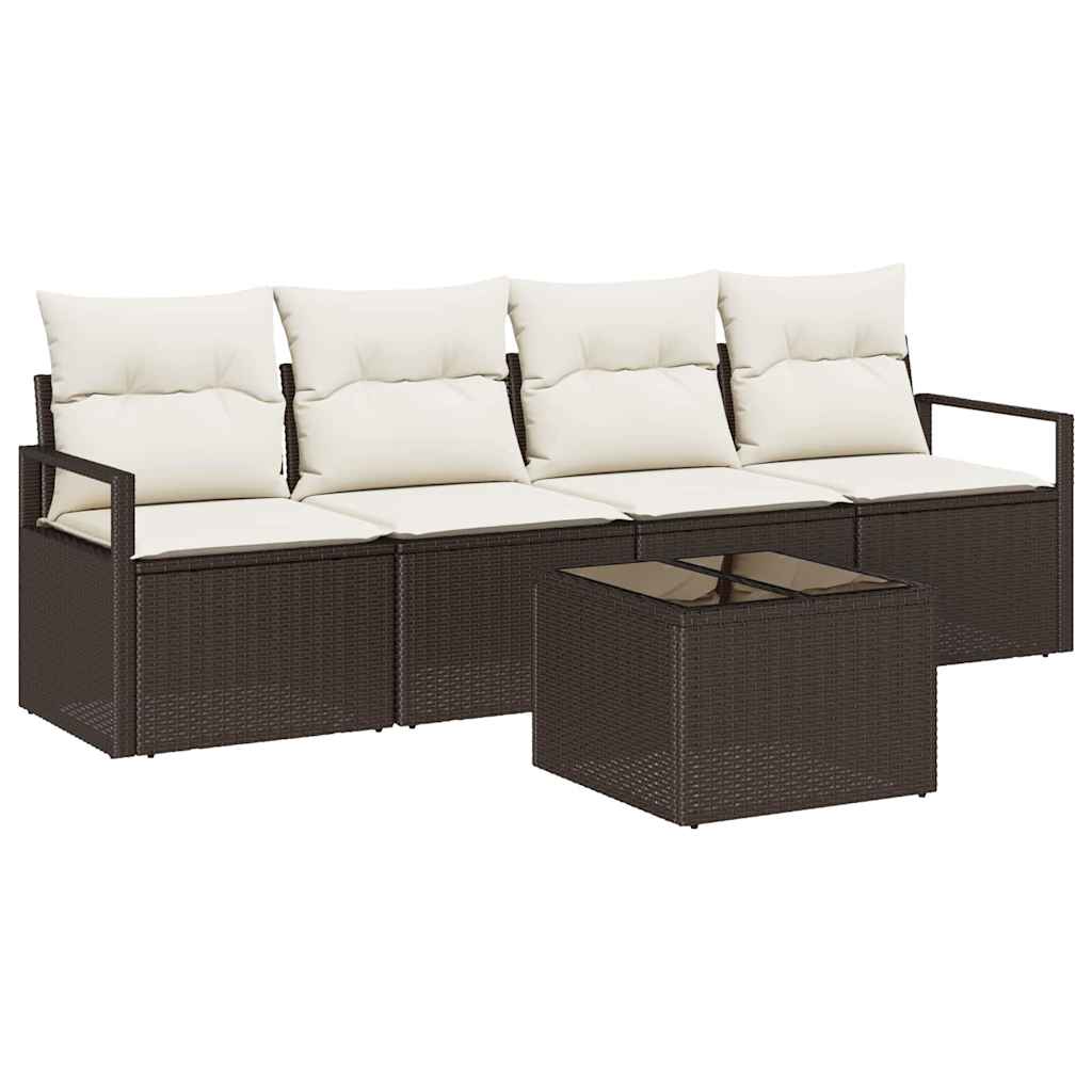 Garten-Sofa-Set 5 pcs Braun und Creme 55 x 55 x 37 cm